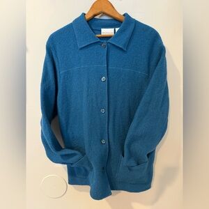 Alfred Dunner Women’s L Blue 100% Wool Button Down Sweater H
